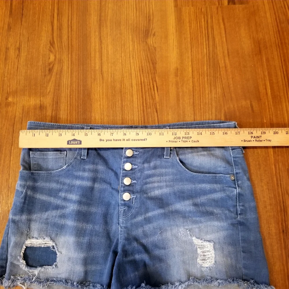 Mossimo Shorts Women's 14 High Rise Blue Denim Stretch Distressed Button Fly_4